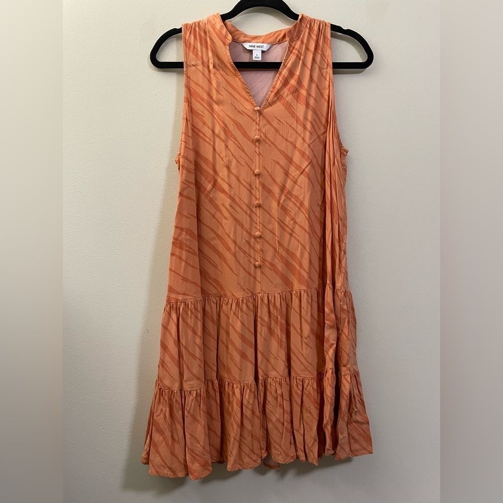 Nine West Drop Waist Sleeveless Zebra Print Dress in‎ Clementine Orange - L